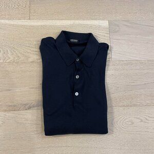 Zegna: Navy Sweater Polo Shirt, Size 52 (Short Sleeve)